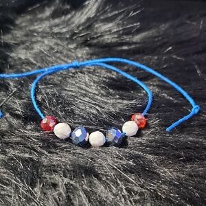 By Krafty_Korner  Red white and blue Beaded adjustable  Bracelet
